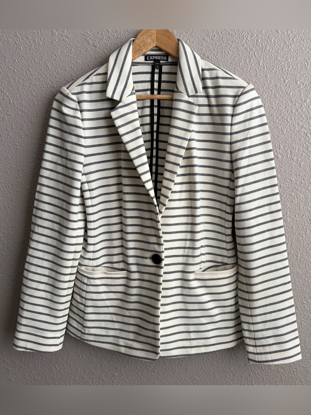 Express White Black Striped Single Button Blazer Jacket S